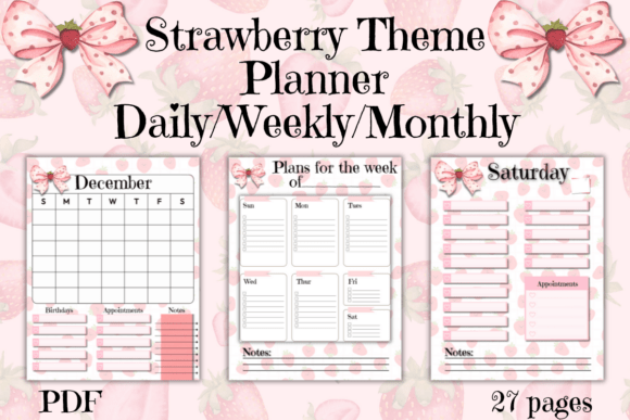 Download Strawberry Theme Digital Planner PDF - Digital planner Collection