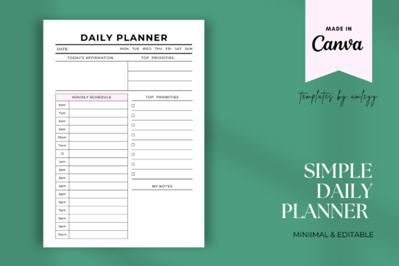 Download Simple Daily Planner Template | Canva - Planner template Collection