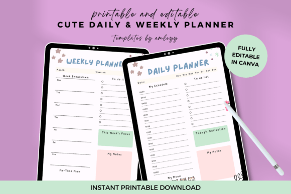 Download Cute Daily &amp; Weekly Planner Template - Planner template Collection