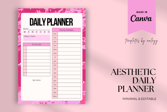 Download Pink Daily Planner Template Canva Retro - Planner template Collection