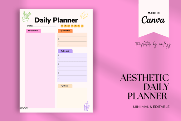 Download Aesthetic Daily Planner Template Canva - Planner template Collection