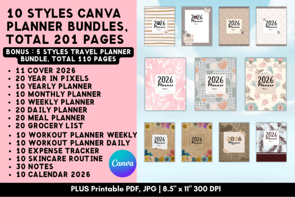 Download Printable Canva Planner Template Bundles - Planner template Collection