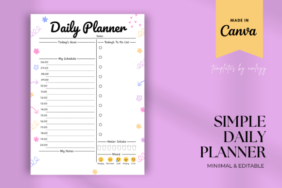 Download Simple Daily Planner Template | Canva - Planner template Collection
